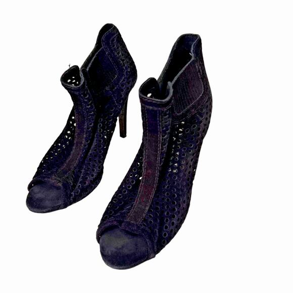 Pedro Garcia Bootie Heels Black Suede Leather Laser Cut Open Toe Size 37.5 - Picture 3 of 8